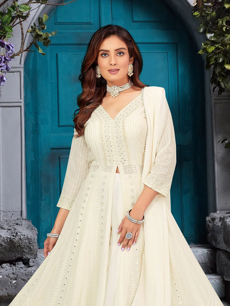 Georgette off-white embroidery palazzo suit
