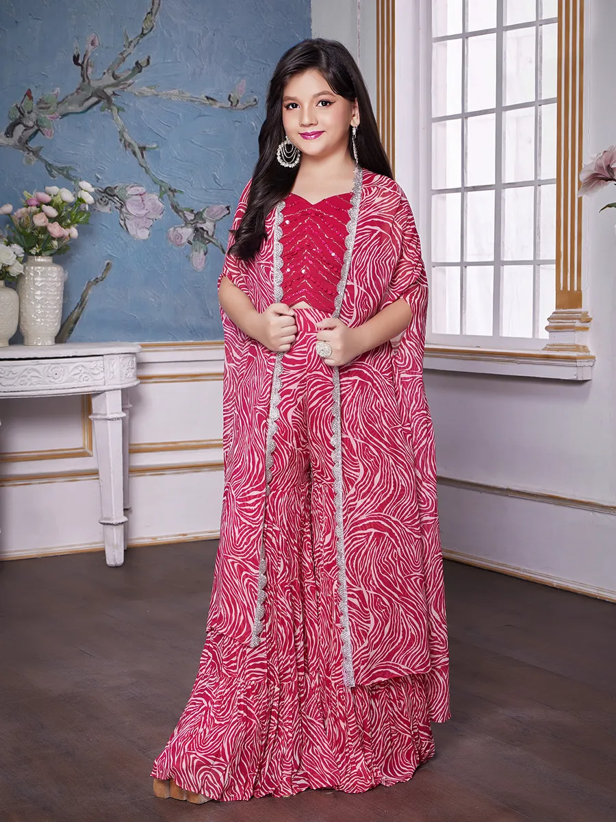 Georgette printed dark pink palazzo suit