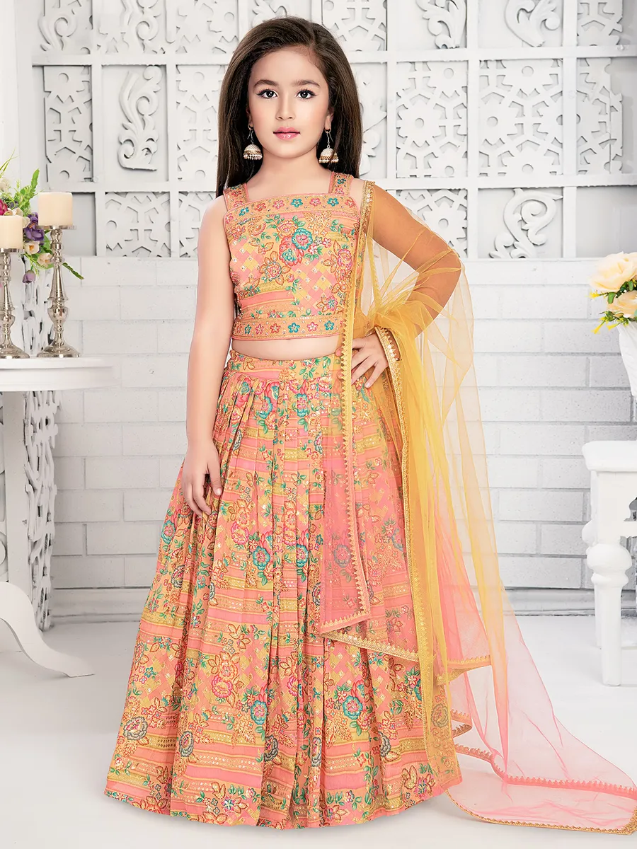 Georgette printed lehenga choli in peach