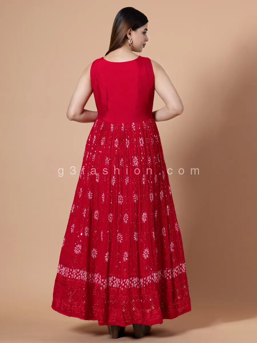 Georgette printed red anarkali suit