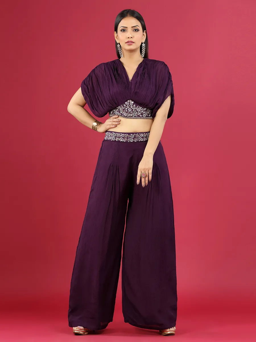 Georgette purple crop top with palazzo