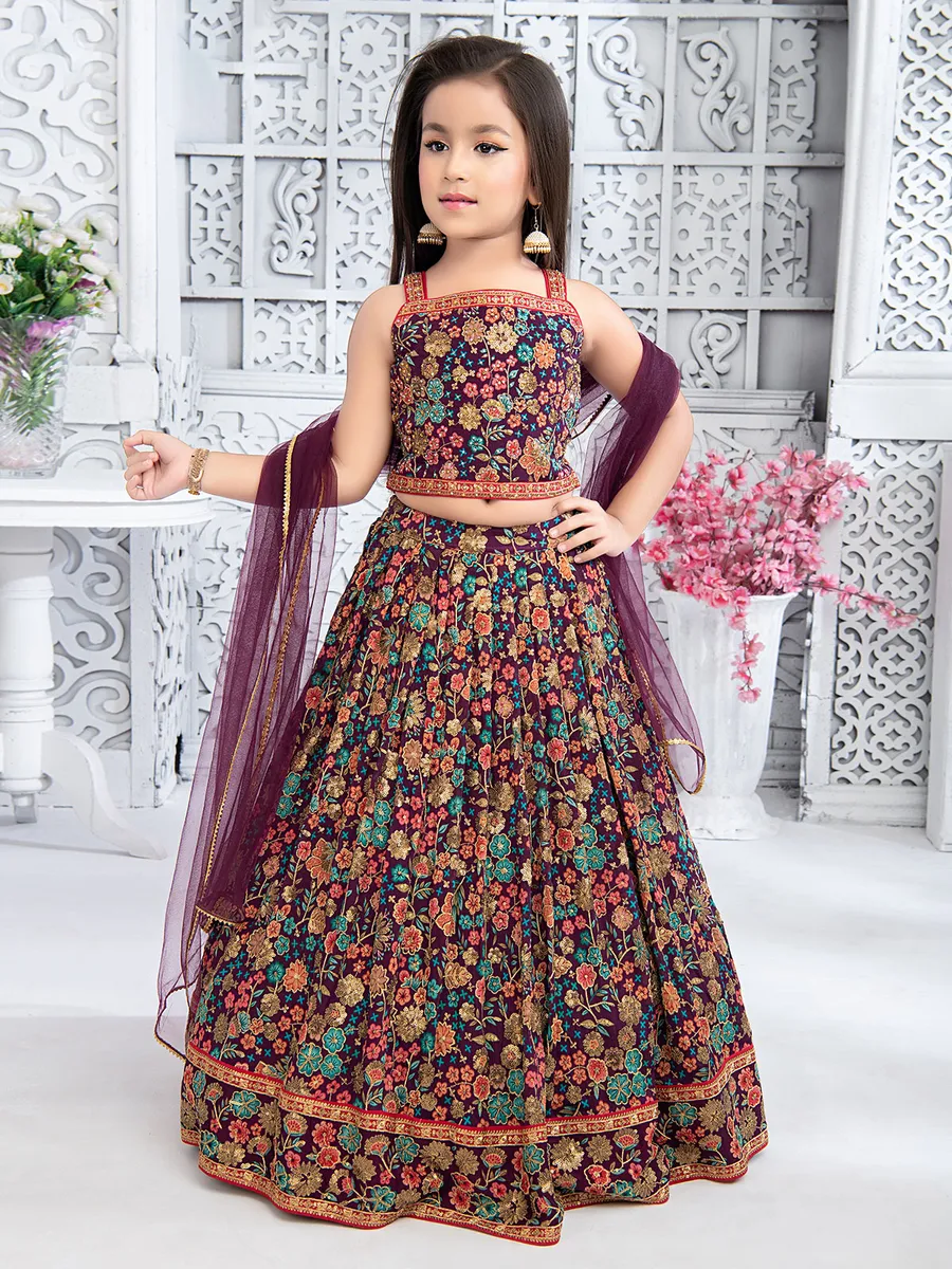 Georgette wedding look lehenga choli in wine