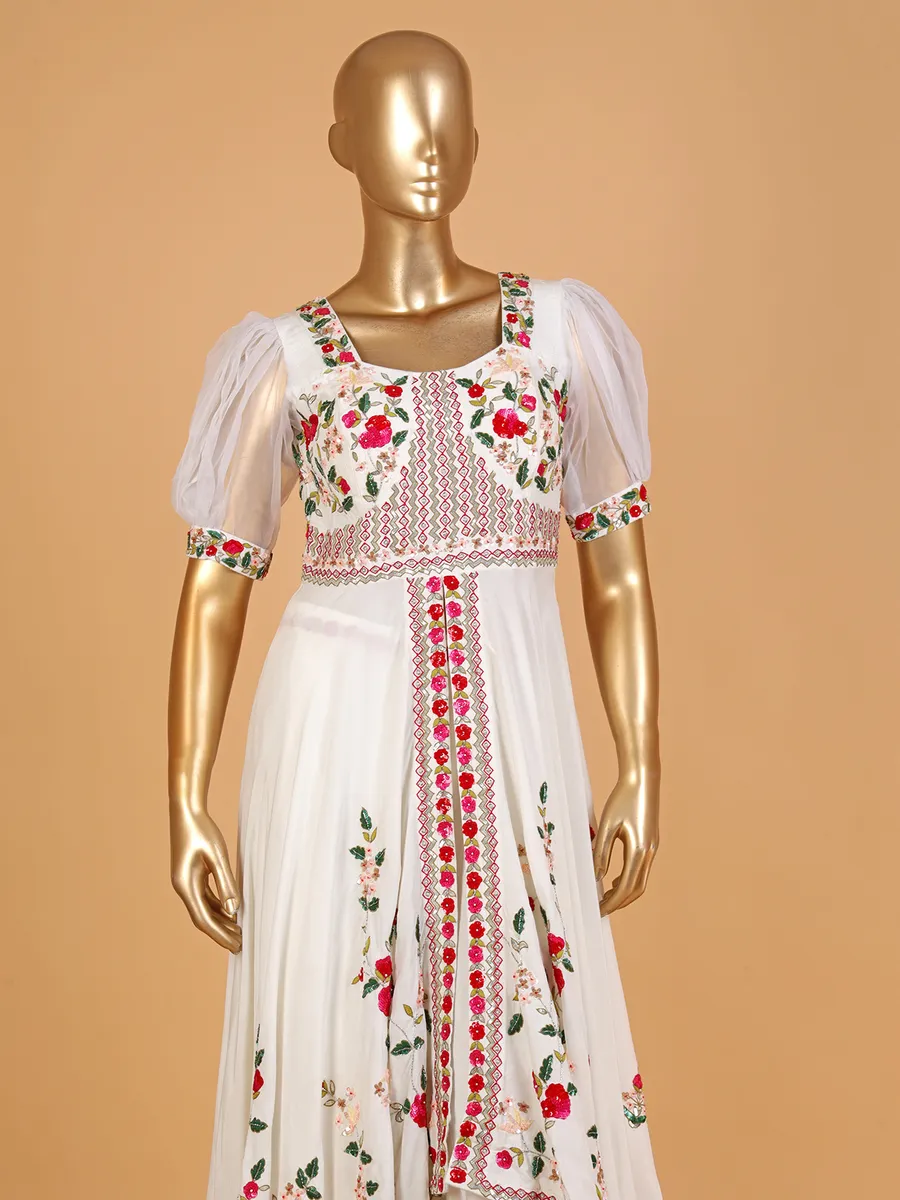Georgette white embroidery palazzo suit