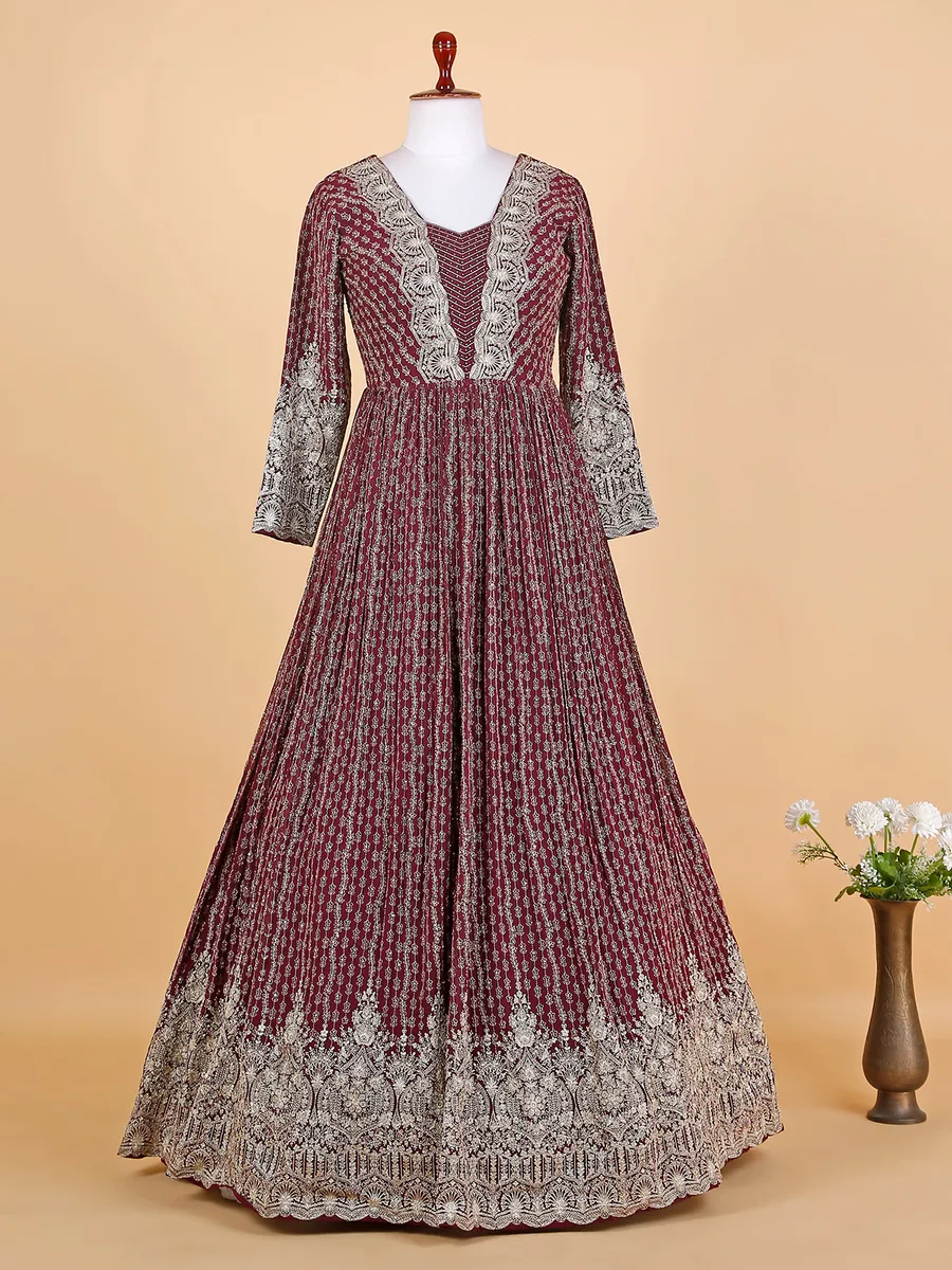 Georgette wine anarkali floor length suit