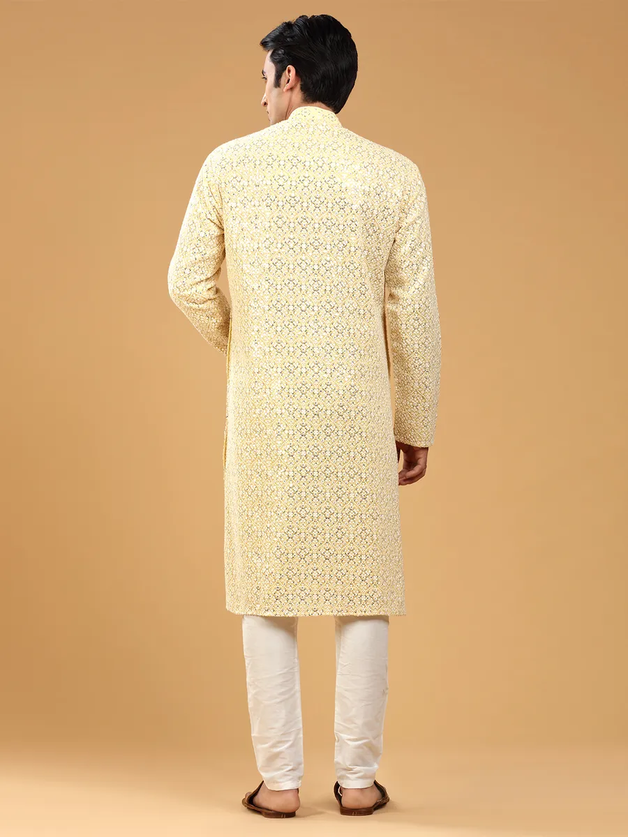 Georgette yellow  Men Kurta pajama