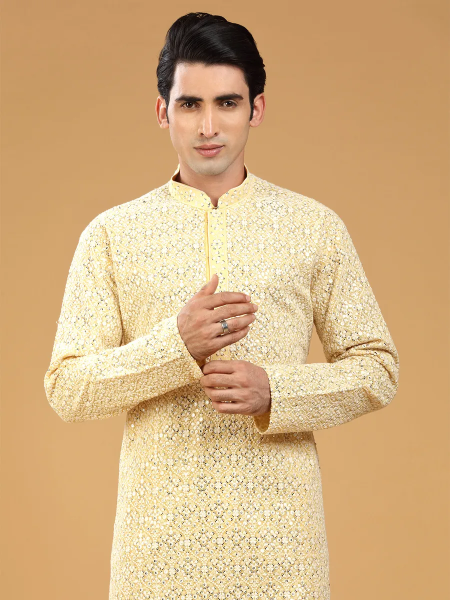 Georgette yellow  Men Kurta pajama