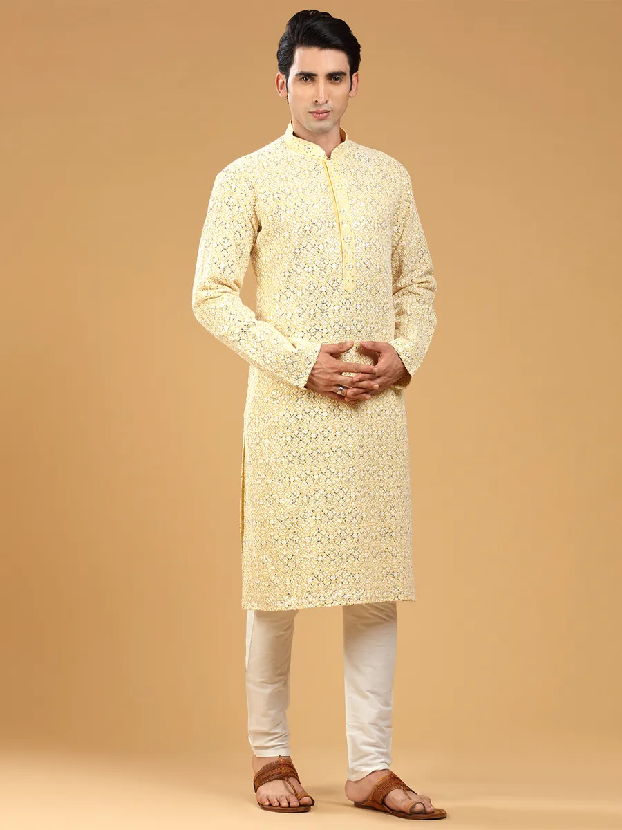 Georgette yellow embroidery kurta suit