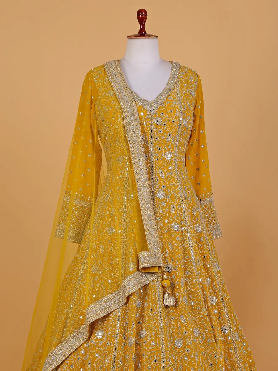 Georgette yellow floor-length suit