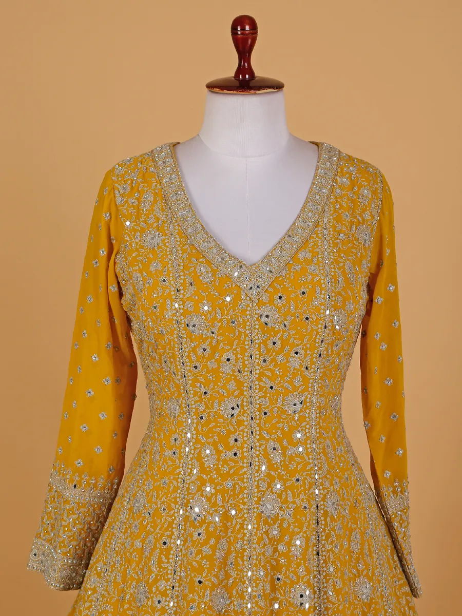 Georgette yellow floor-length suit