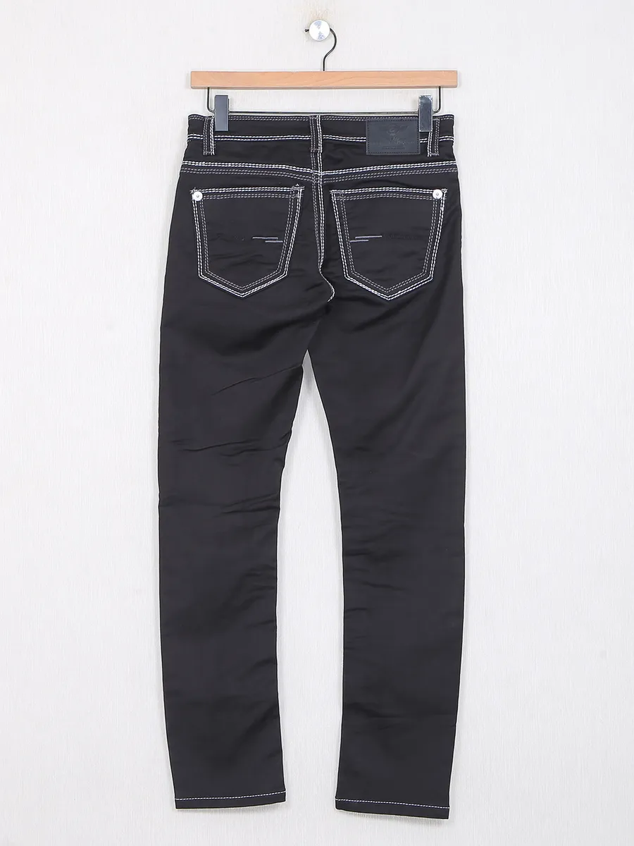 Gesture solid black cotton casual wear jeans