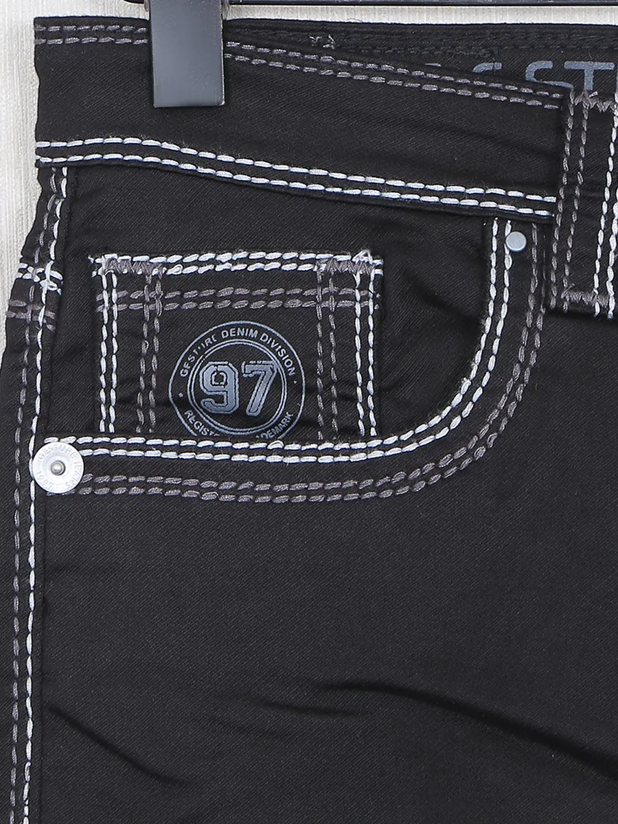 Gesture solid black cotton casual wear jeans