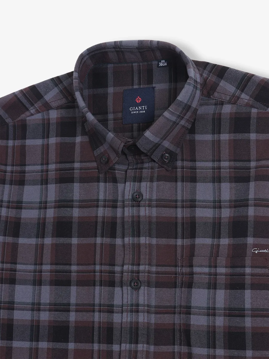 GIANTI brown cotton checks shirt
