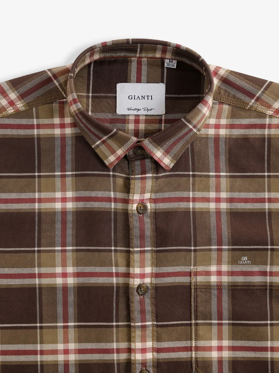 Gianti cotton brown checks shirt