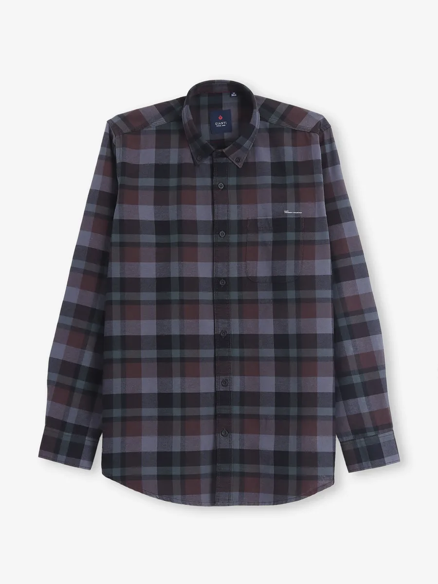 GIANTI cotton checks brown shirt