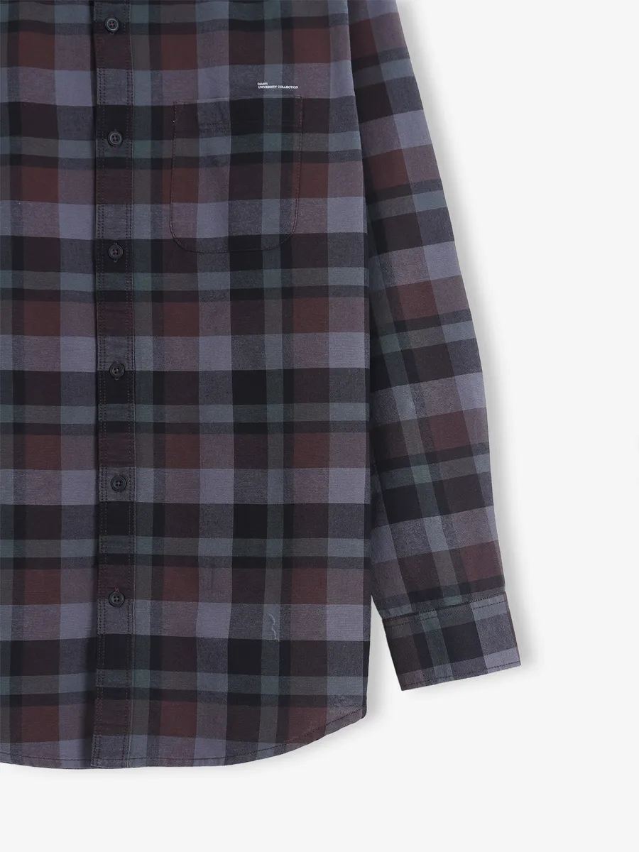 GIANTI cotton checks brown shirt