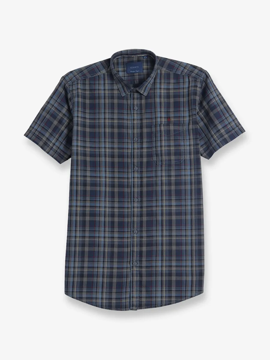 GIANTI dark blue cotton checks shirt