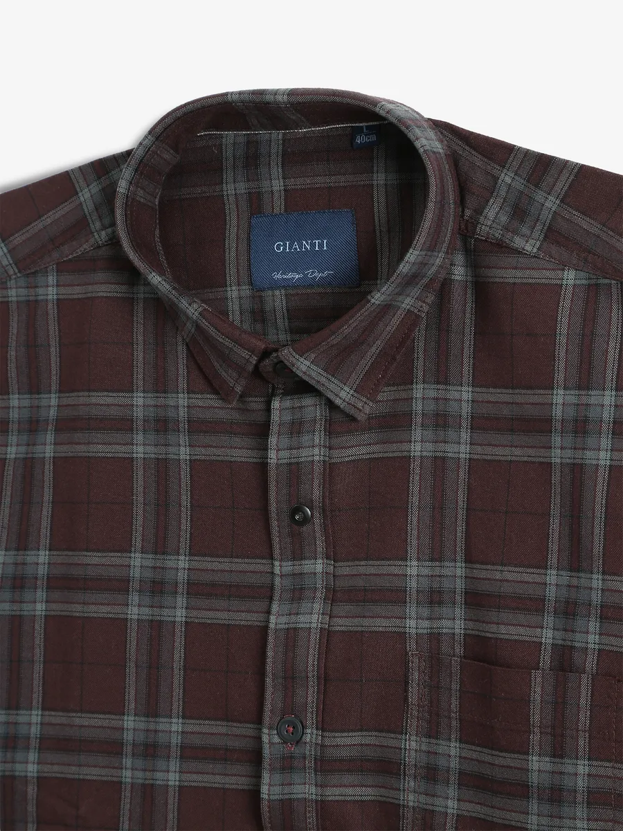 GIANTI maroon checks cotton casual shirt