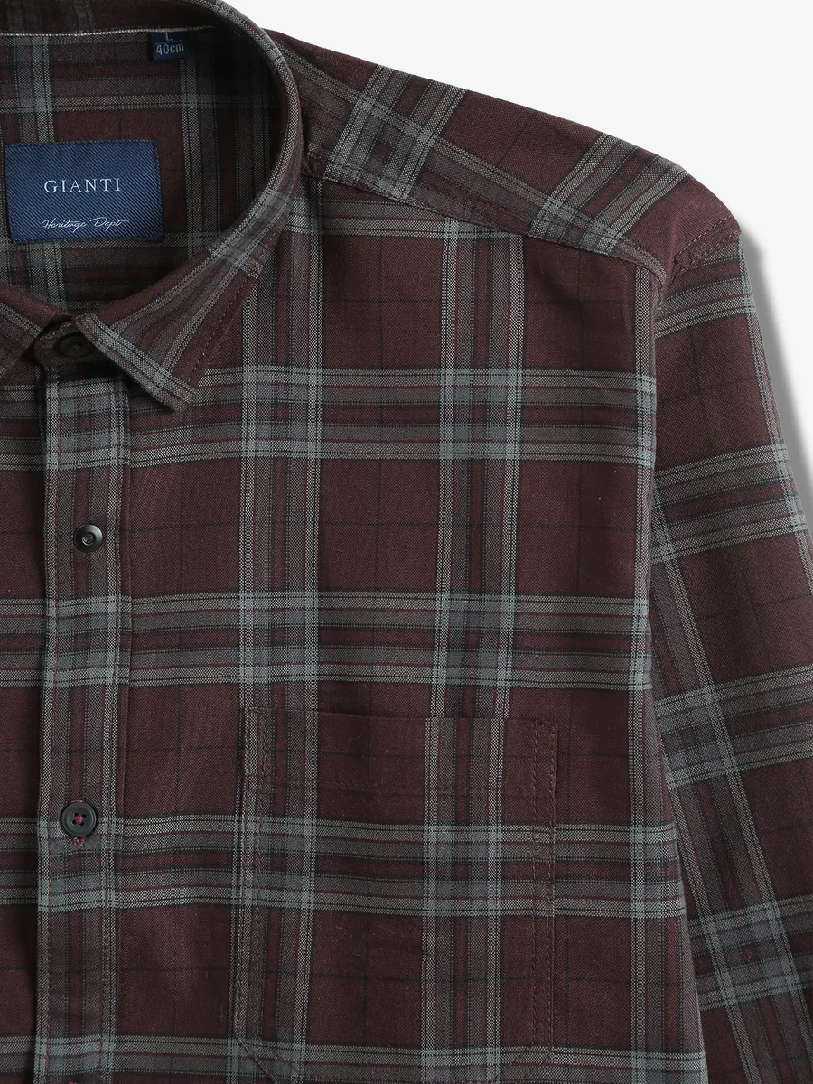 GIANTI maroon checks cotton casual shirt