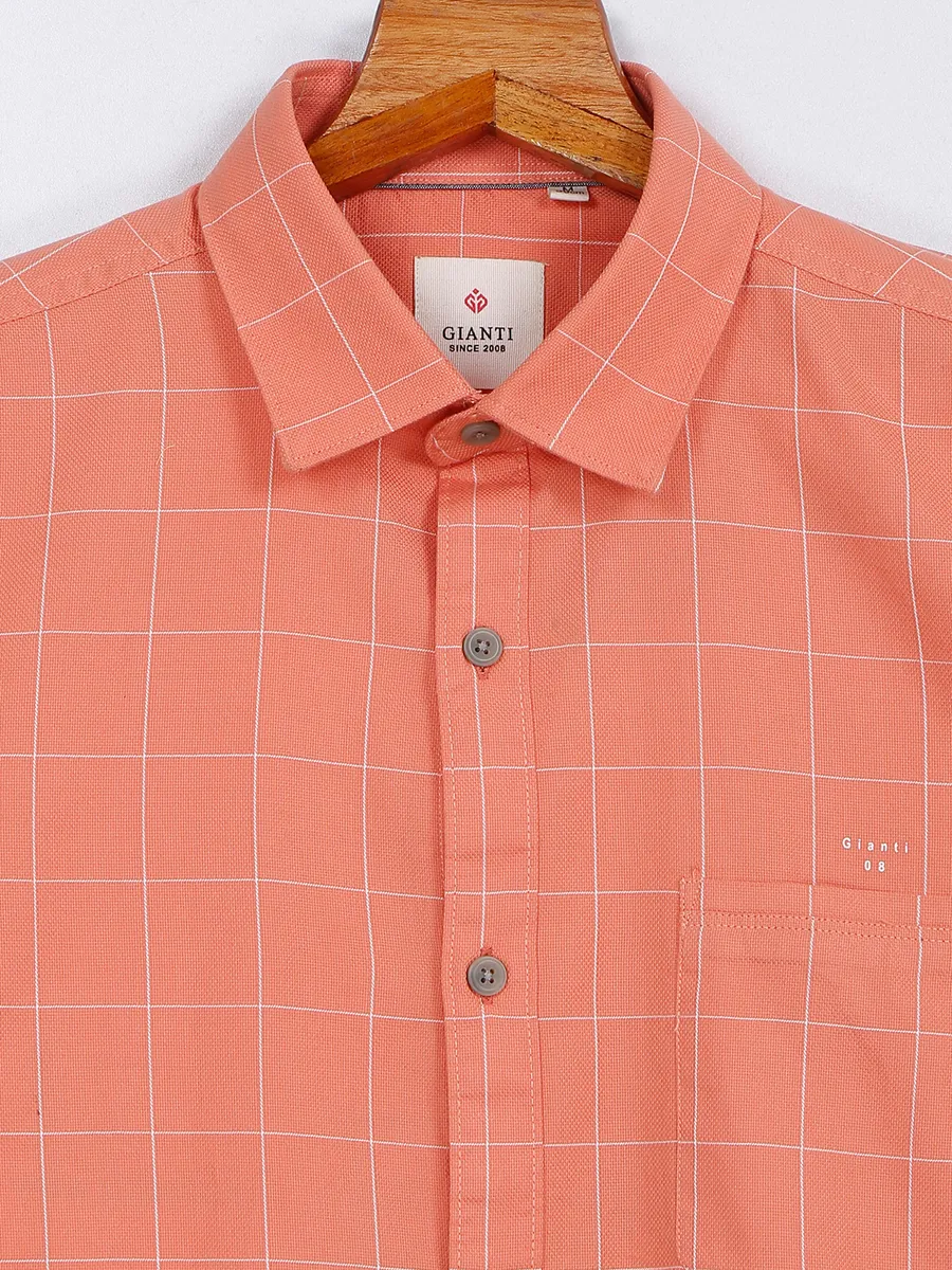 Gianti peach checks cotton shirt