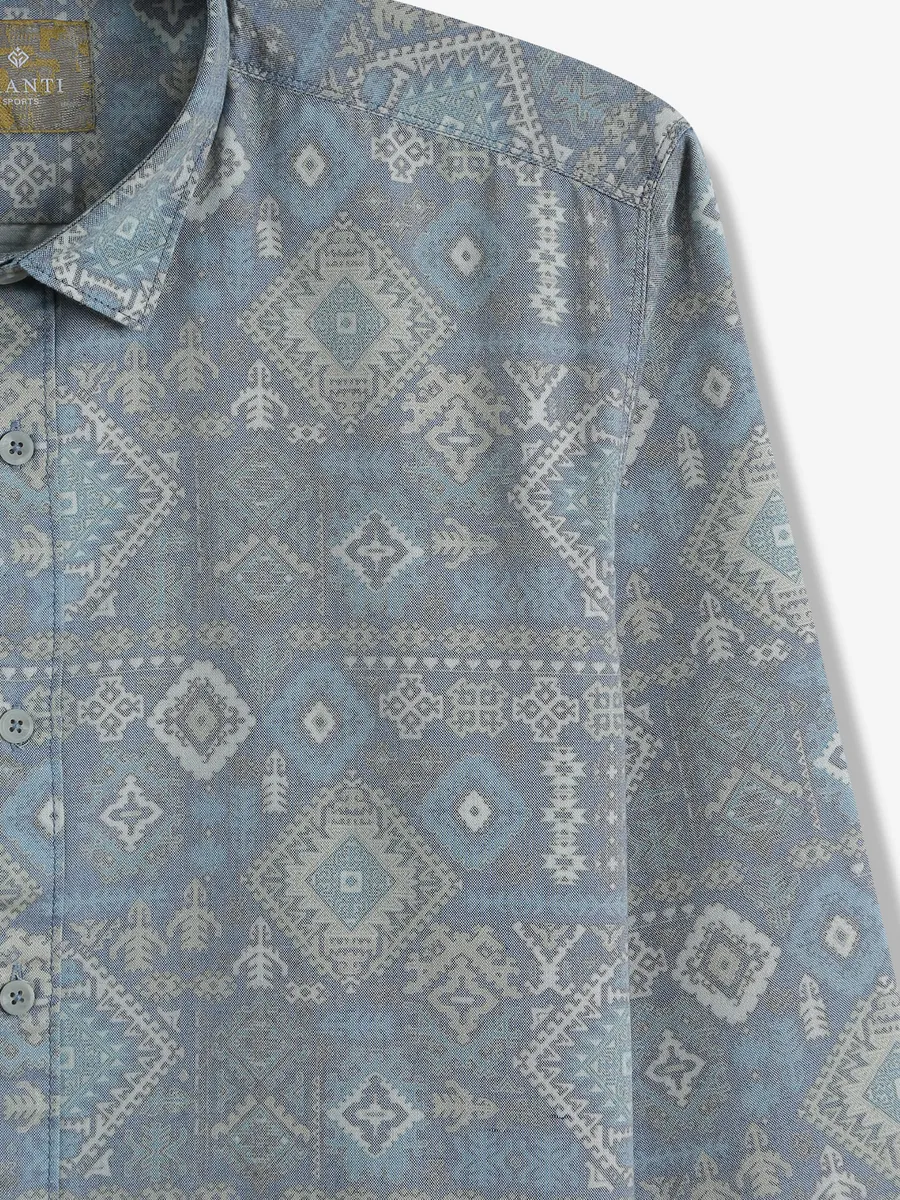 GIANTI printed blue cotton casual shirt