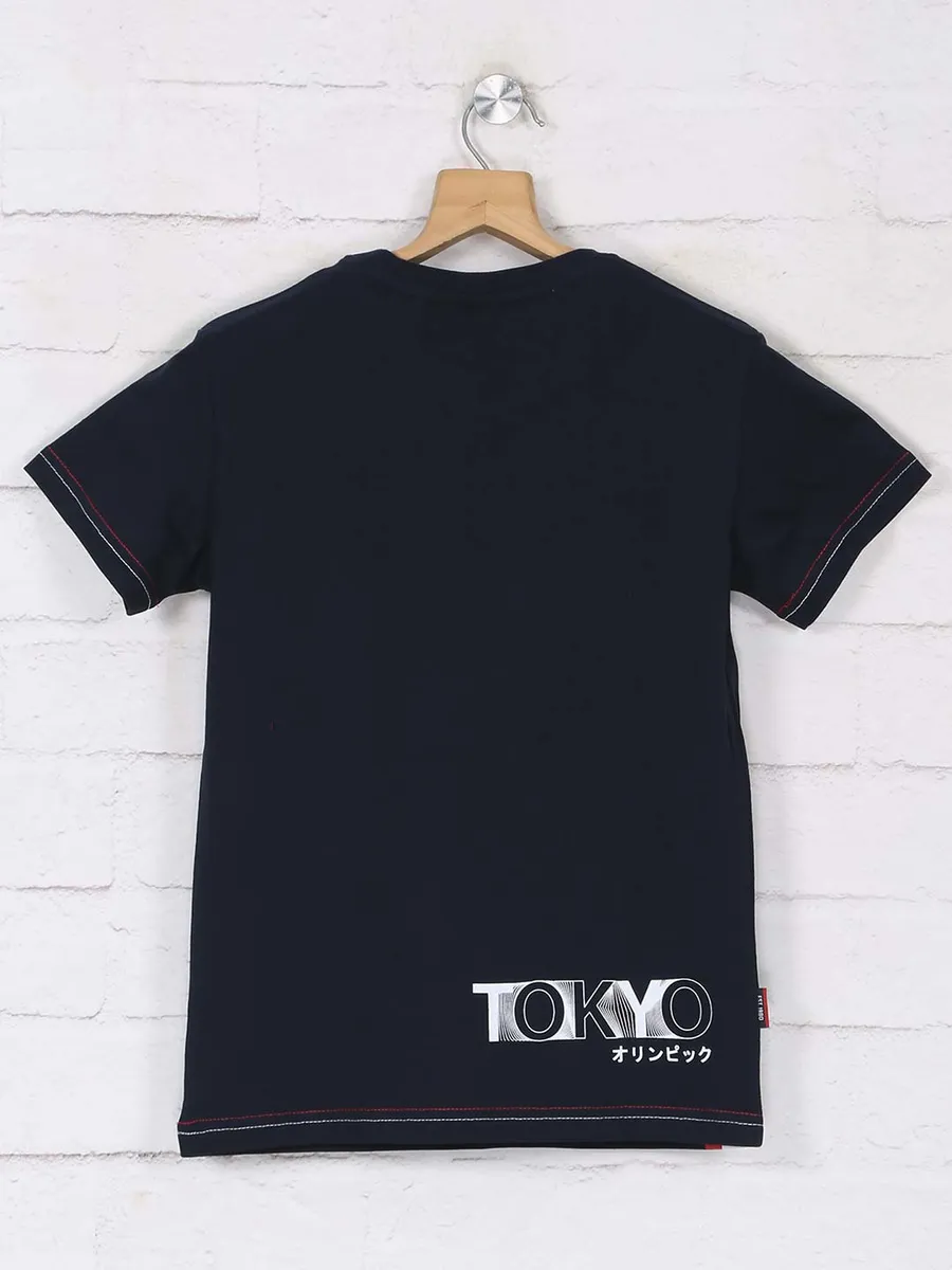 Gini & jony printed navy cotton t-shirt