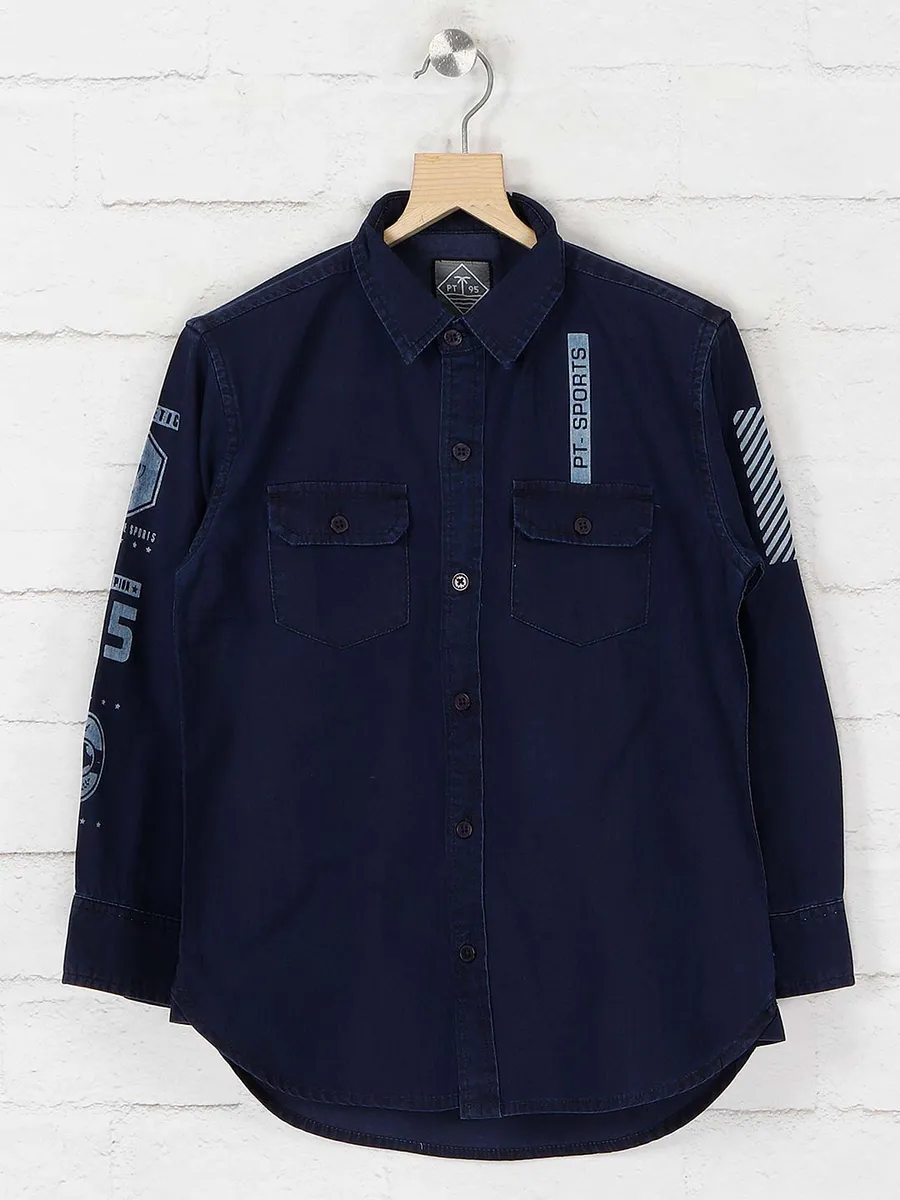 Gini and Jony solid denim navy shirt