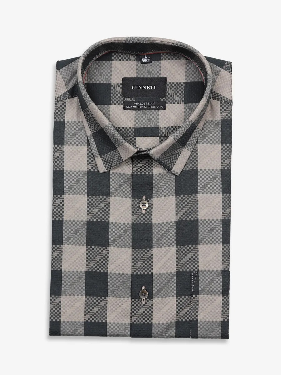 GINNETI beige and green checks shirt