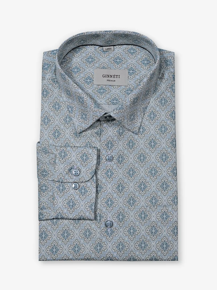 GINNETI blue printed cotton silk shirt