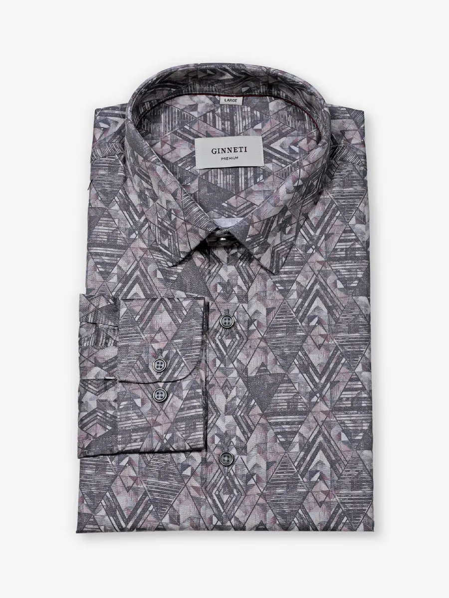 GINNETI brown printed cotton silk shirt