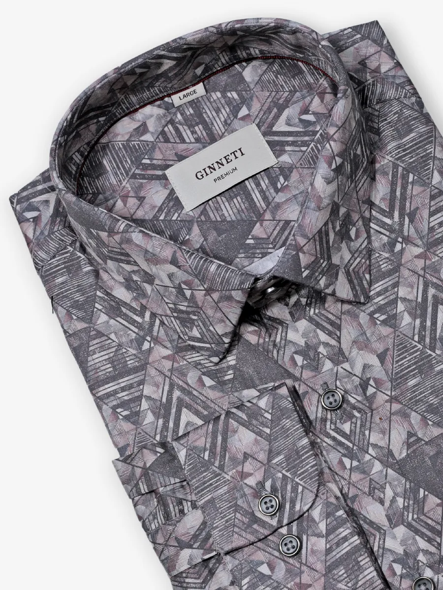 GINNETI brown printed cotton silk shirt
