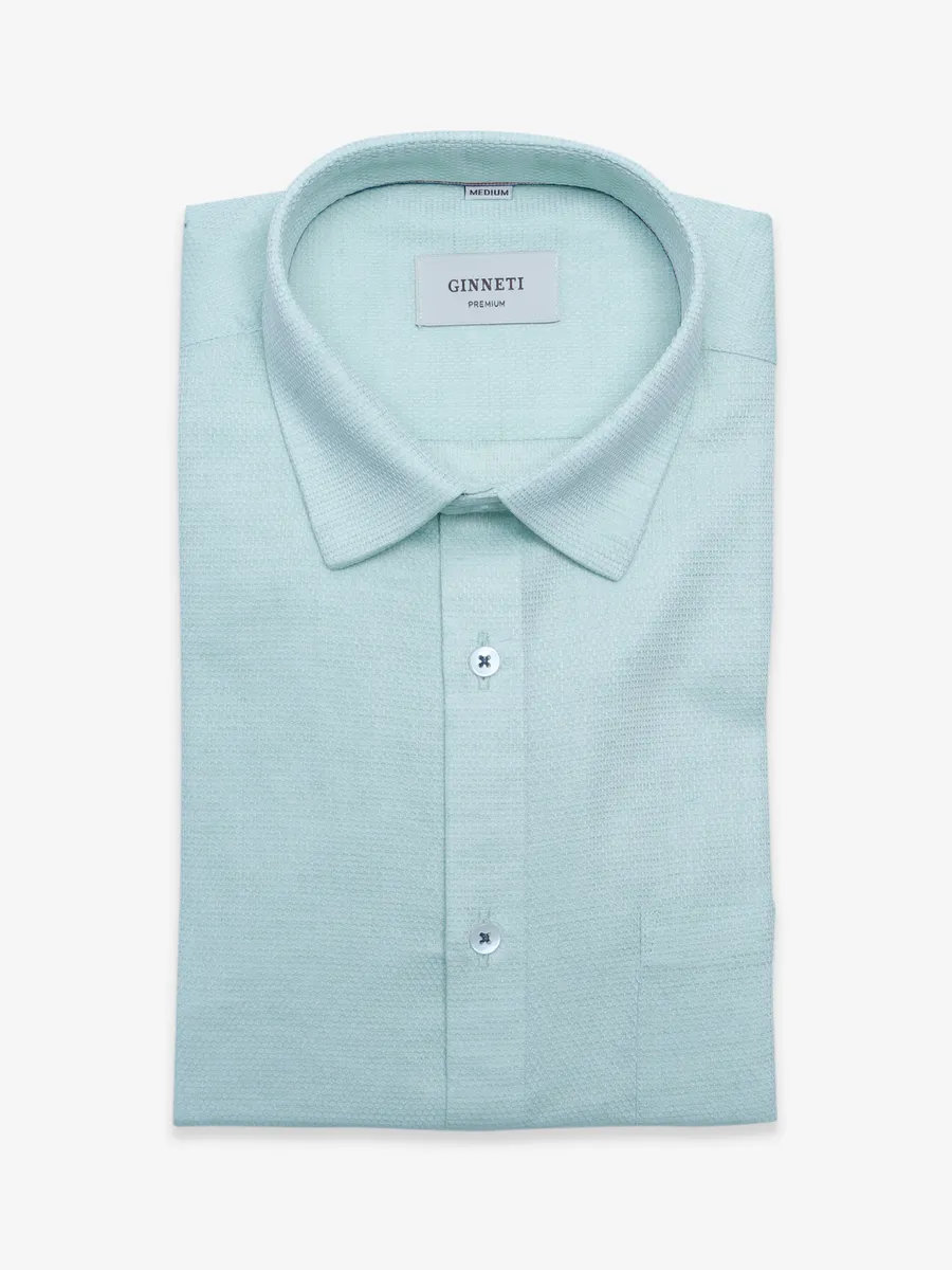 Ginneti cotton pista green textured shirt