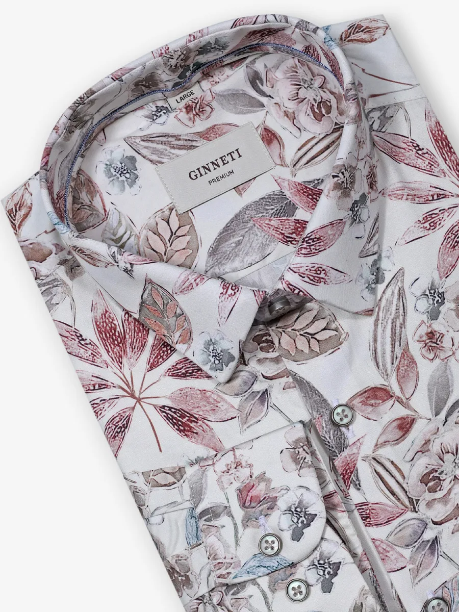 GINNETI cream printed cotton silk shirt