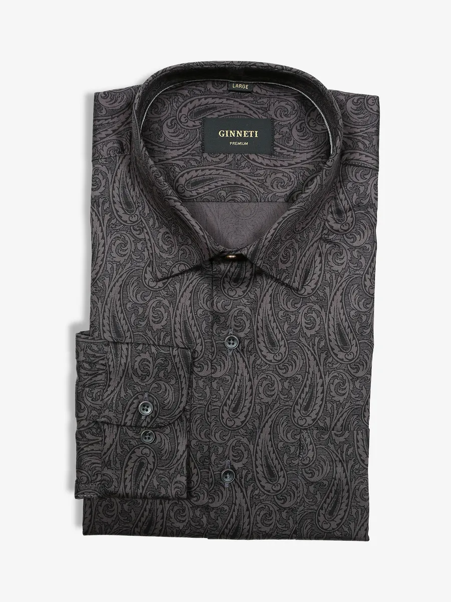 GINNETI dark grey printed cotton shirt