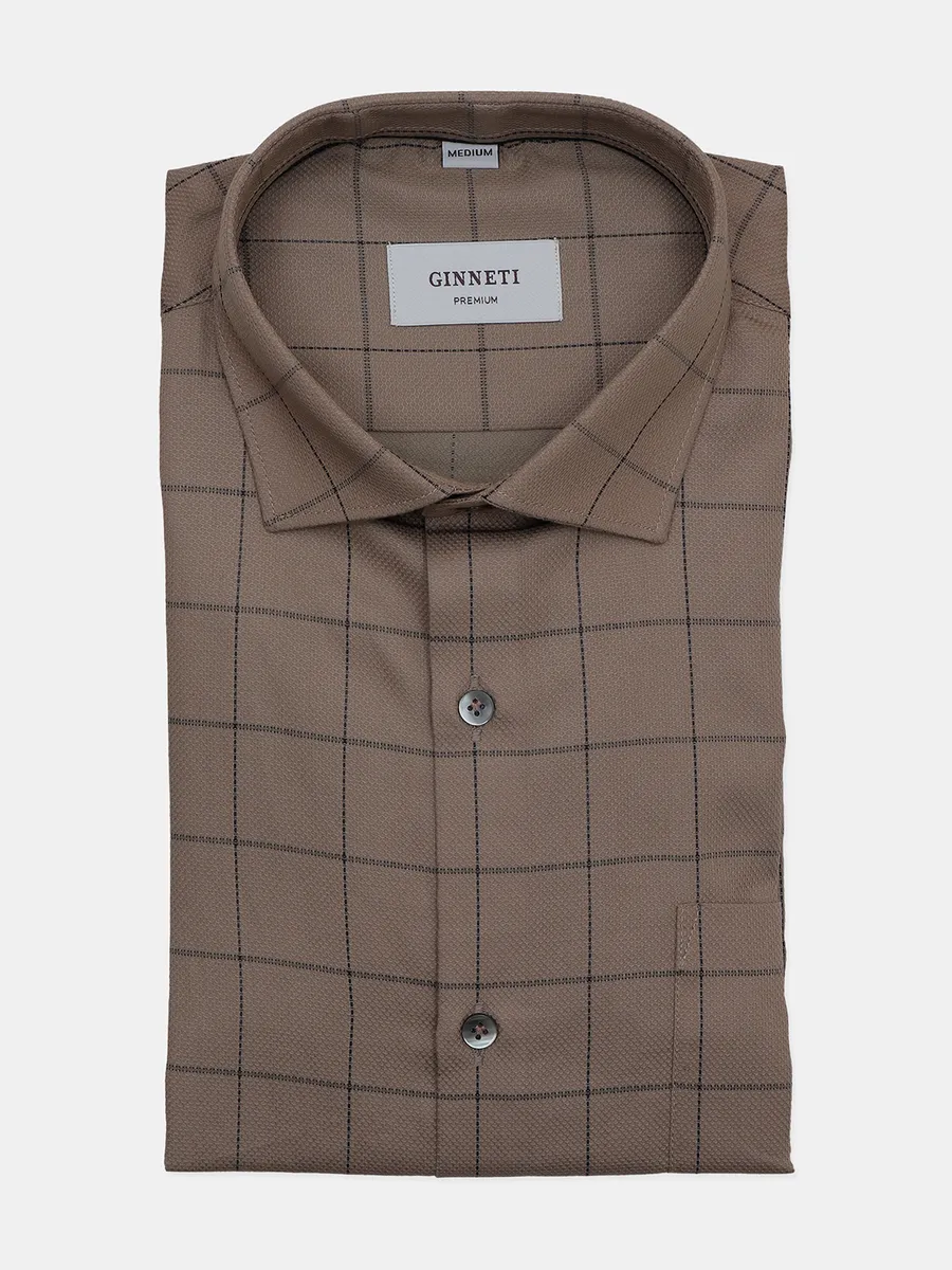 Ginneti khaki checked formal wear shirt