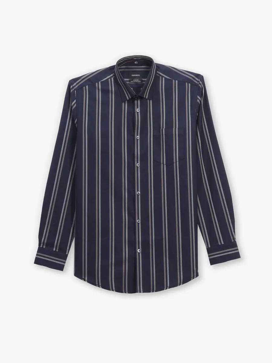 GINNETI navy stripe silk shirt
