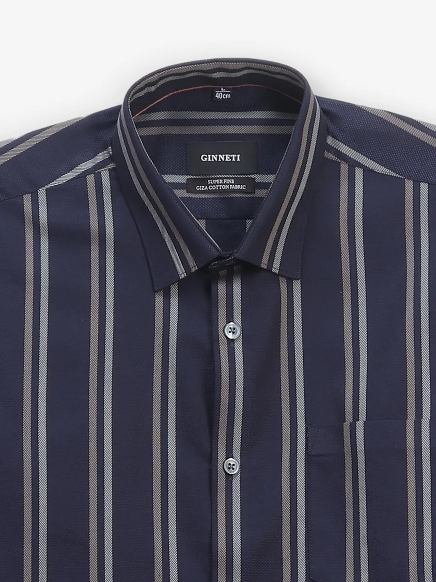 GINNETI navy stripe silk shirt