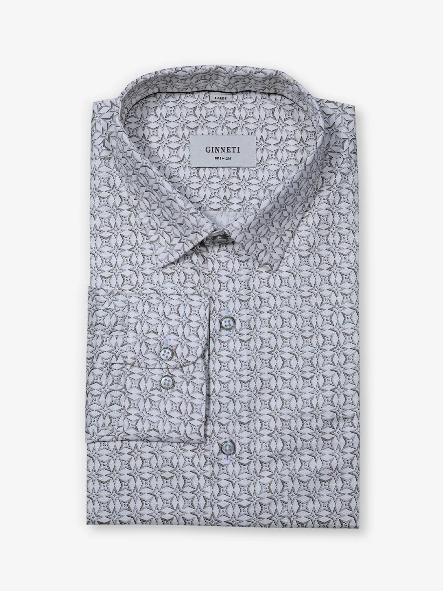 GINNETI off-white cotton silk printed shirt