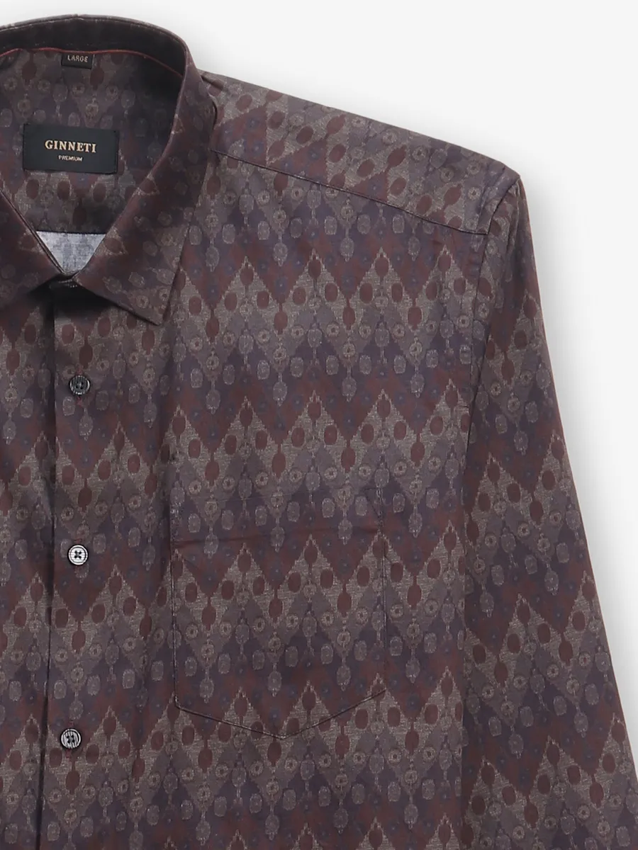 GINNETI printed brown silk shirt
