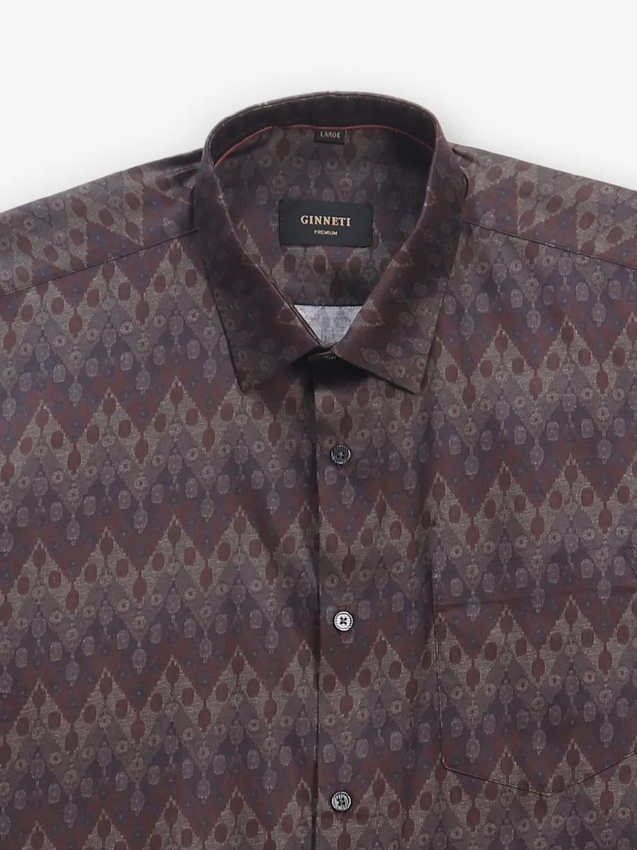 GINNETI printed brown silk shirt