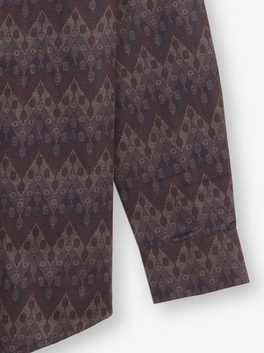 GINNETI printed brown silk shirt