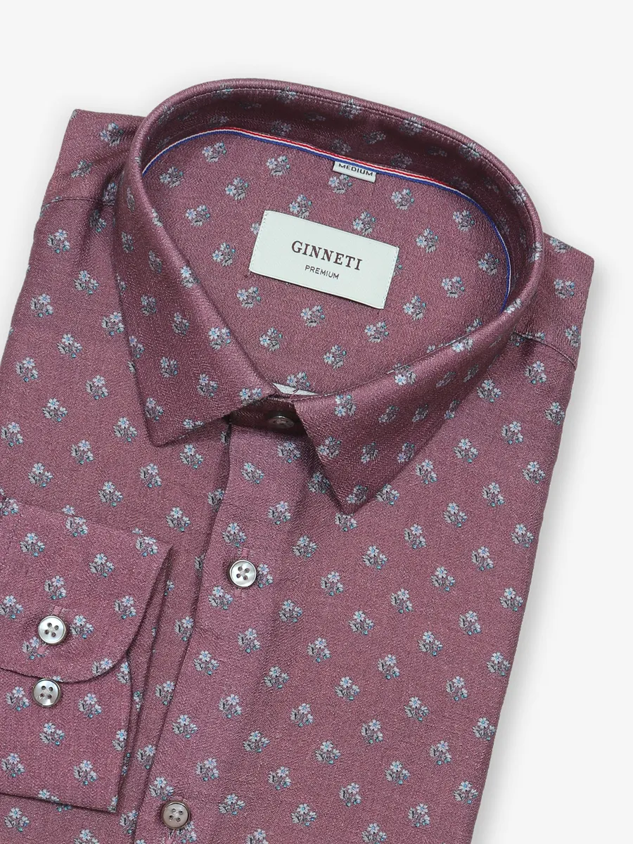 GINNETI printed light maroon  cotton shirt