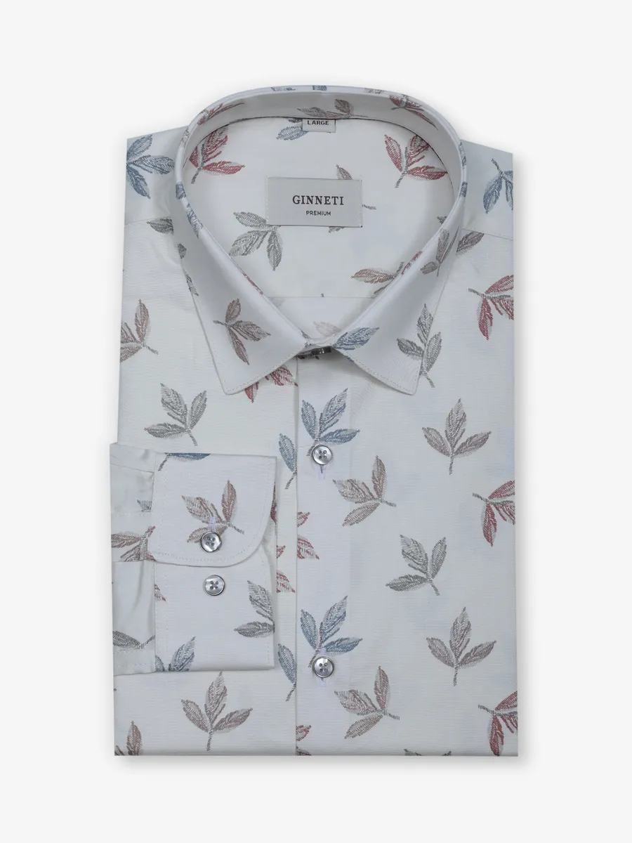 GINNETI printed off-white cotton shirt for men