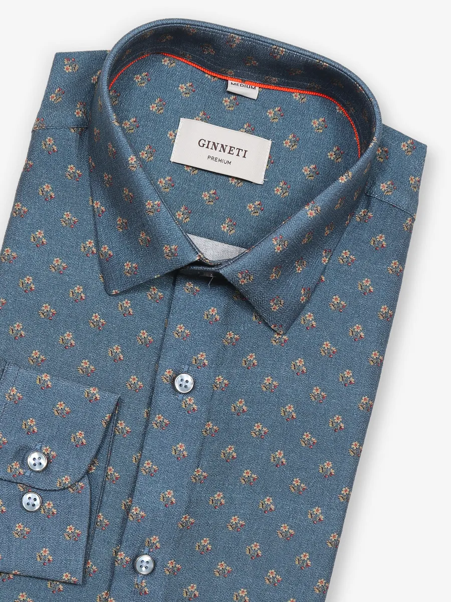 GINNETI printed sky blue cotton shirt