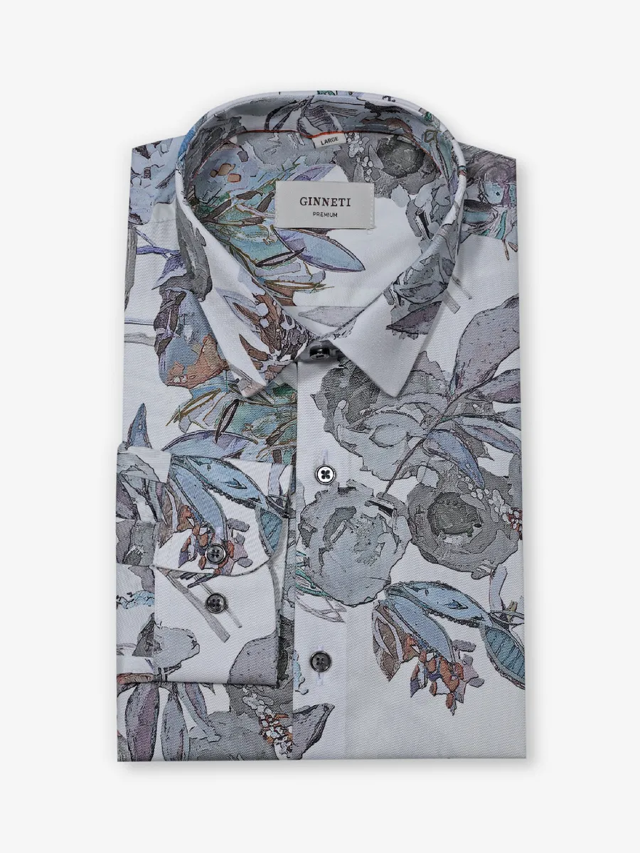 GINNETI white printed cotton silk shirt