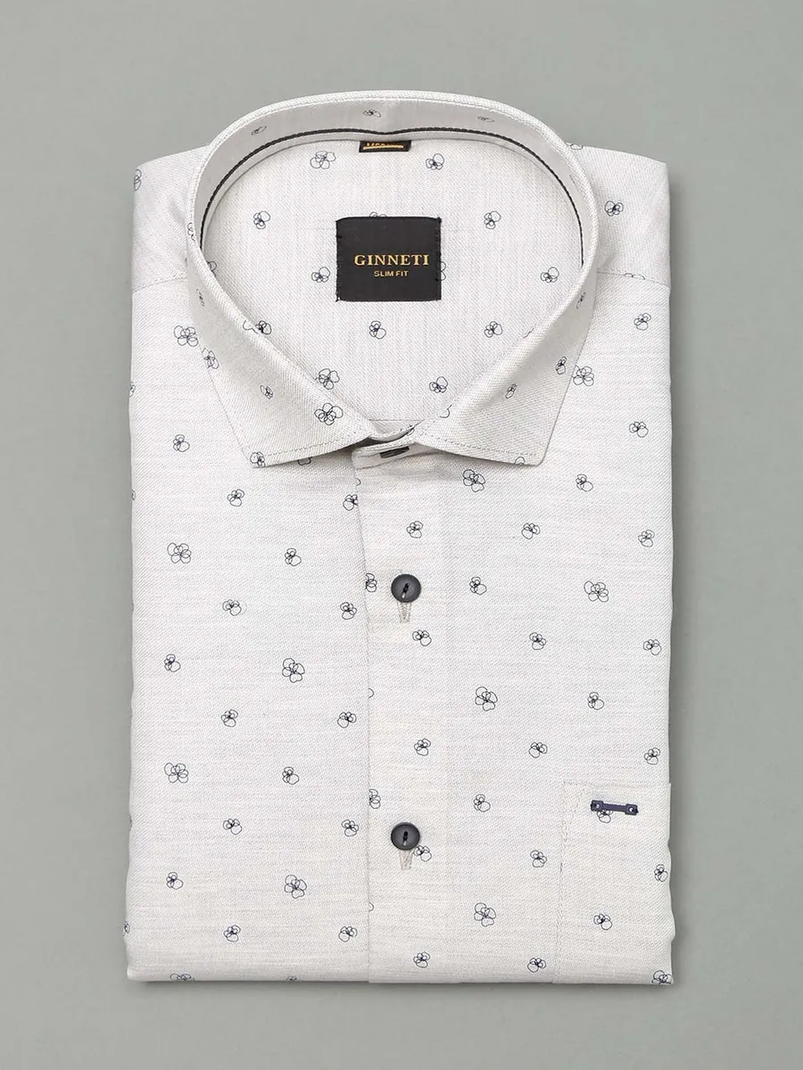 Ginneti white printed mens cotton shirt