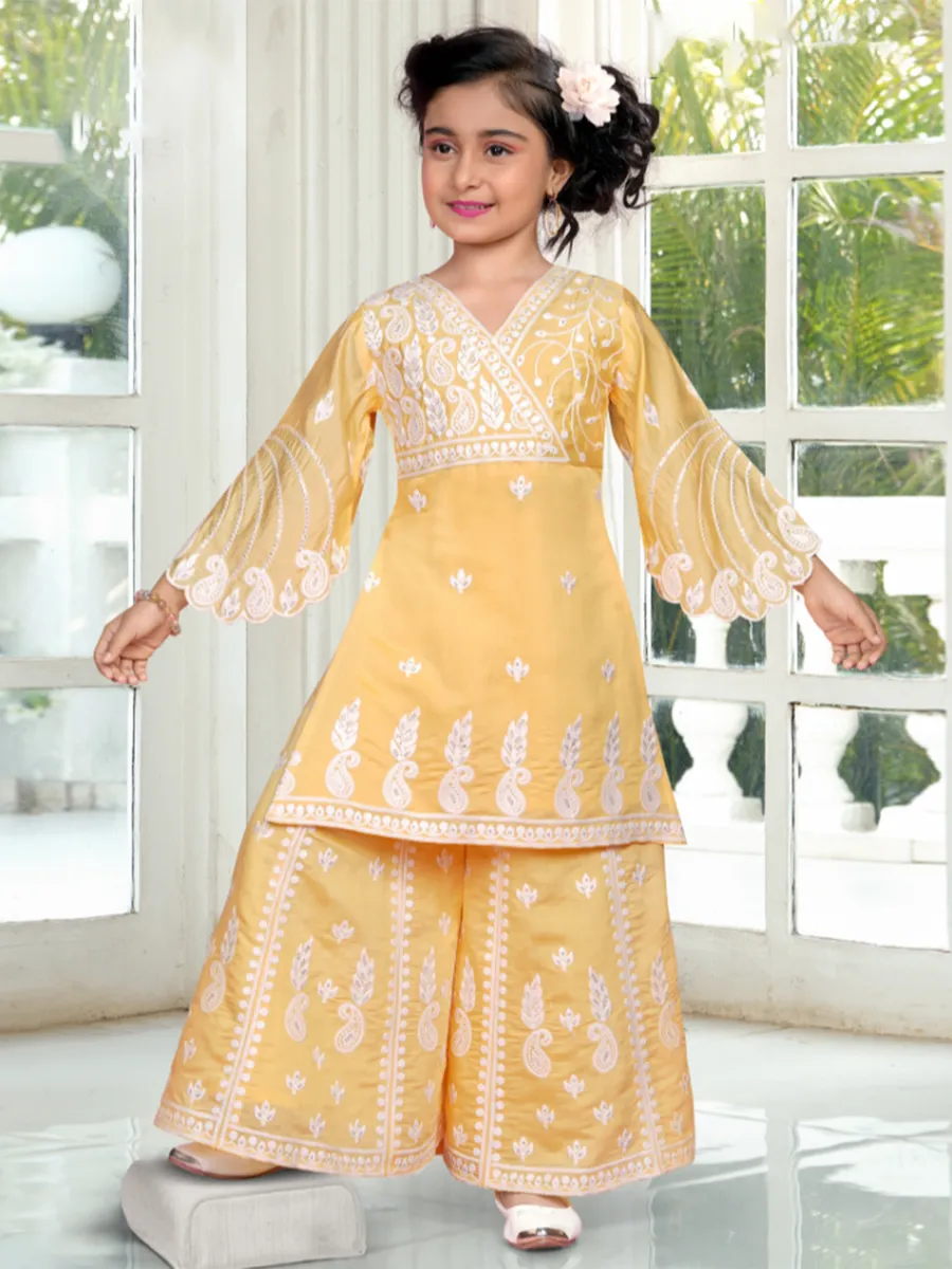 Girls yellow silk palazzo suit for fetive