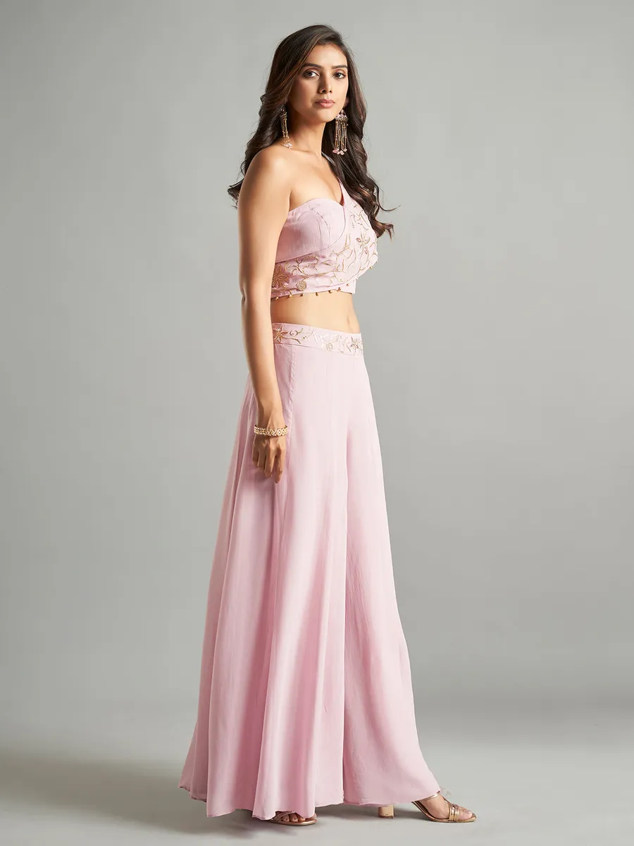 Glamorous light pink georgette palazzo set