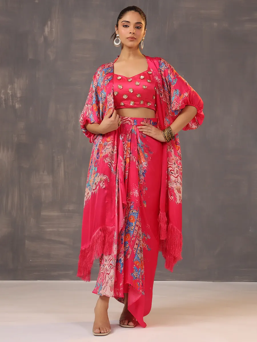 Glamorous pink designer suit in silk