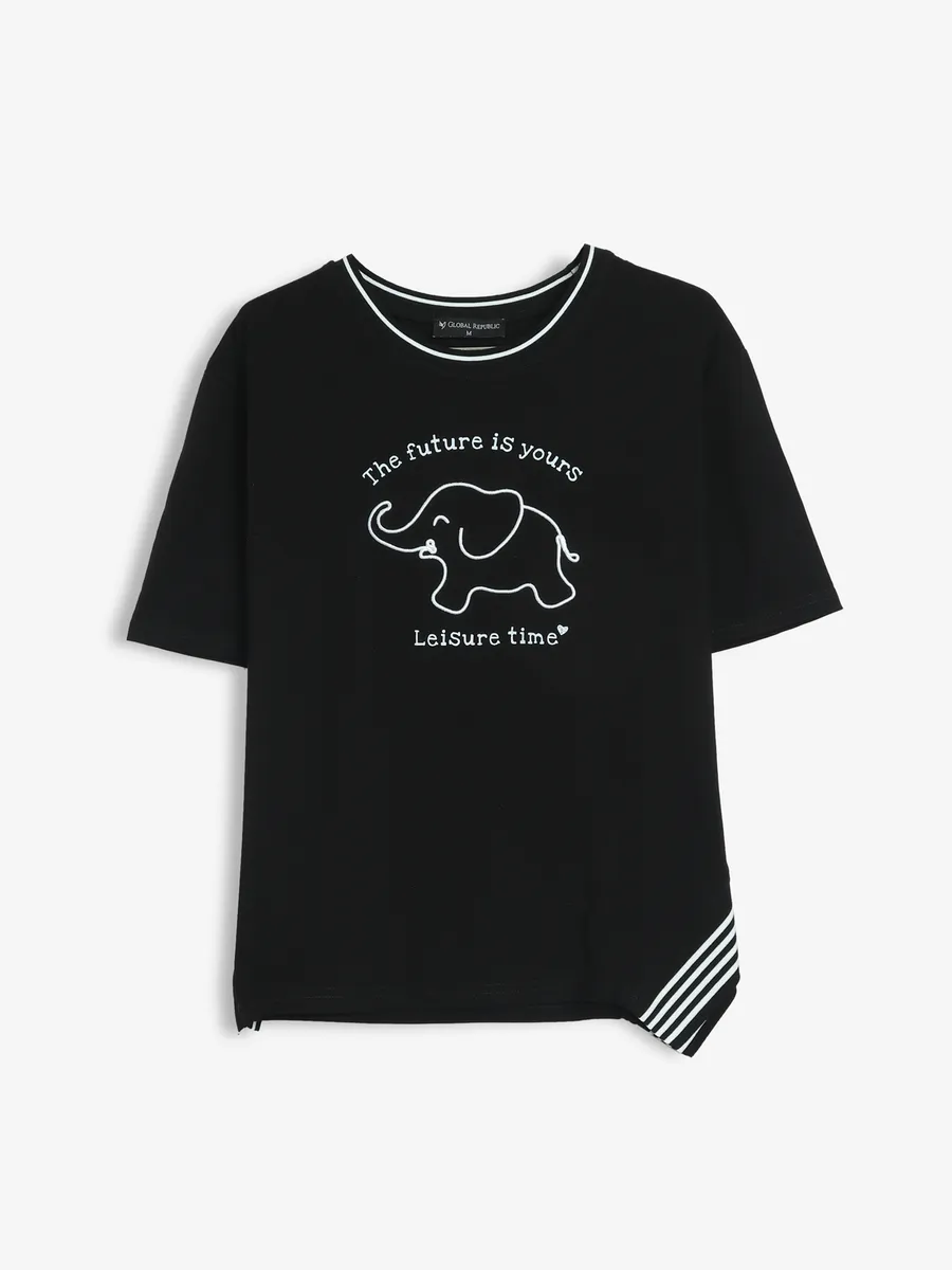 GLOBAL REPUBLIC black printed top