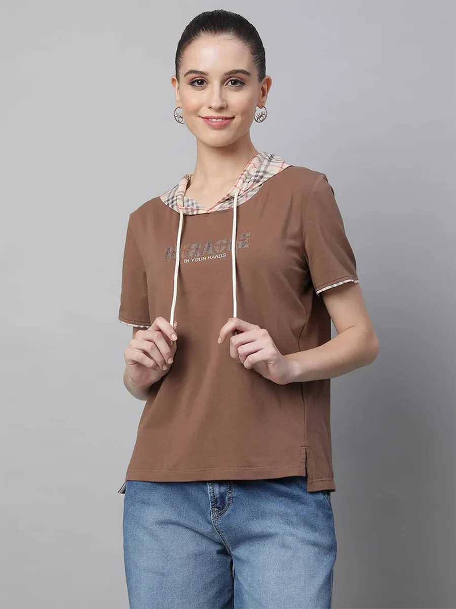 GLOBAL REPUBLIC brown hooded t-shirt